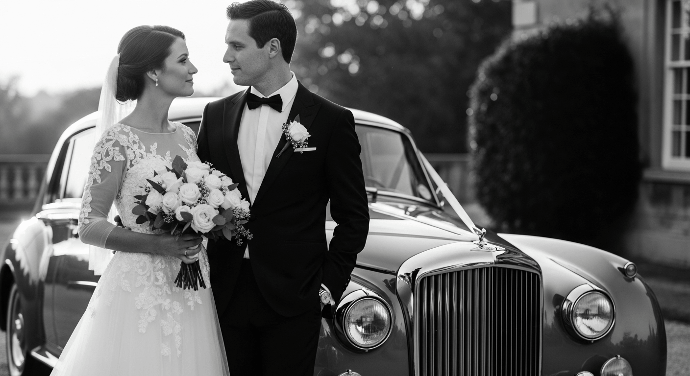 Wedding couple with car